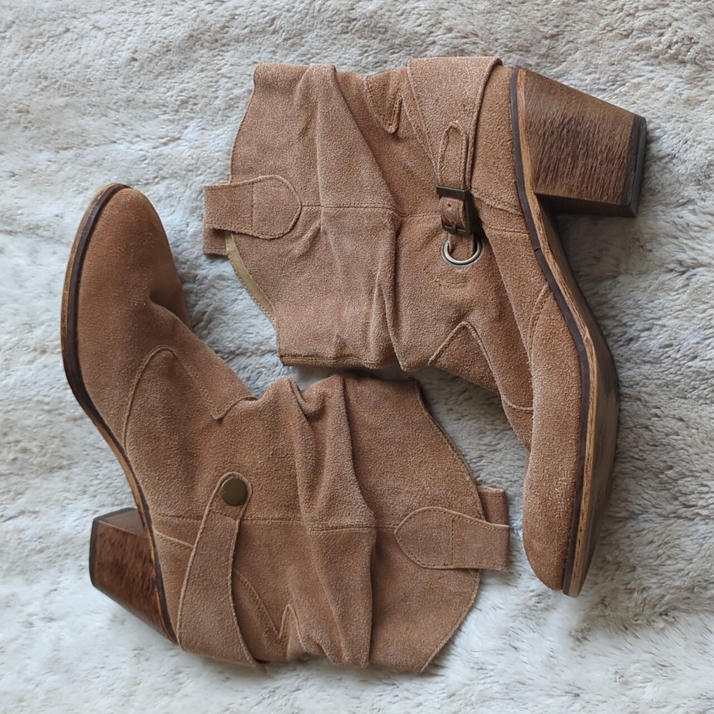 Decree Light Brown Suede Leather Ankle Western Heel Ankle Booties Shoes Size 10 - Picture 6 of 8